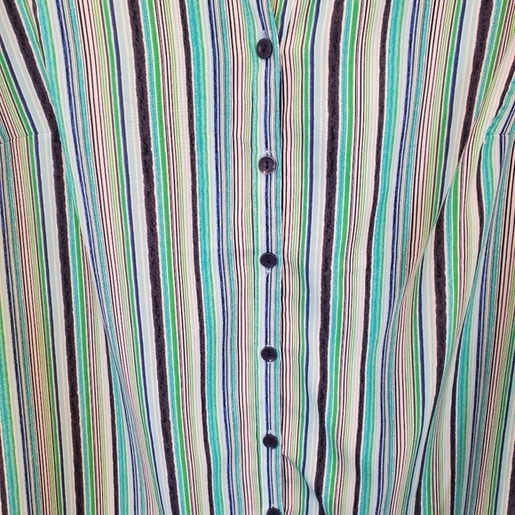 Catherines 0X Stretchy Stripe Button Down Short Sleeve Summer Blouse - Picture 5 of 9